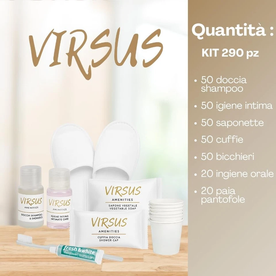 290 Pezzi KIT Cortesia Intimo Shampoo Pantofole Bicchieri Cuffie Saponette Denti - Immagine 3 di 4