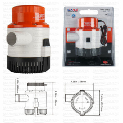Bilge Water Pump SEAFLO 24V 3000GPH Fully Submersible Electric Boat Marine Ponds