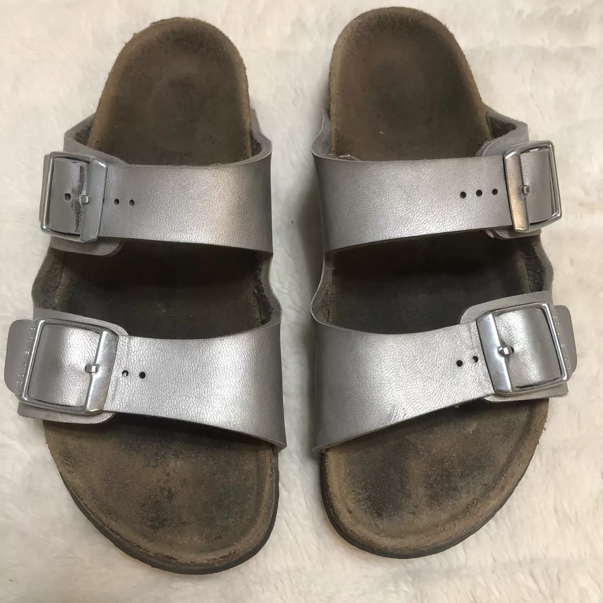 Girls Birkenstock Sandals Arizona Size 34 Metallic Silver Must