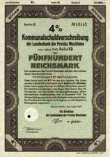 Landesbank der Provinz Westfalen 1942 Münster Düsseldorf NRW WestLB AG 500 RM