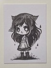 Aceo Print Creepy Chibi Goth Girl black and white anime cartoon horror werewolf