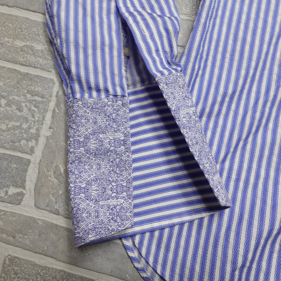 Camisa social masculina Ted Baker Endurance L 16,5 listra texturizada azul punhos franceses - Imagem 4 de 4