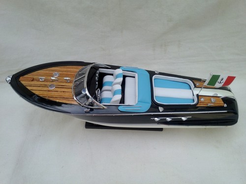 New Riva Aquarama 21" White-Blue Quality Wood Model Boat L50 Christmas Gift - Picture 10 of 11