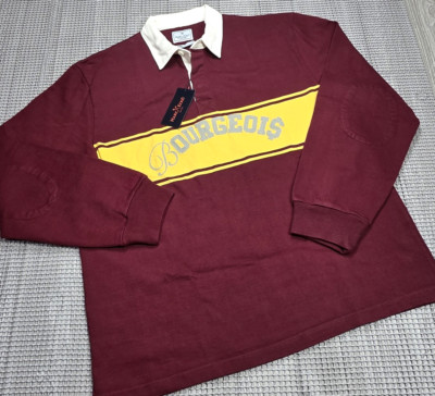 Marc Ecko Rugby Mens XL Colorblock Polo Long Sleeve Maroon Yellow Bourgeois NWT
