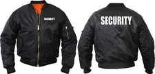 Rothco SECURITY Uniform Black Bomber Jacket MA-1 Flight Coat Double Sided Print
