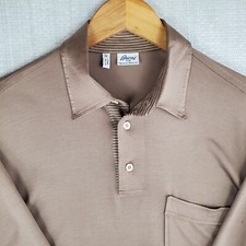 VTG BRIONI Size Medium Mens 100% Silk Made in Italy Polo Shirt Brown Lightweight