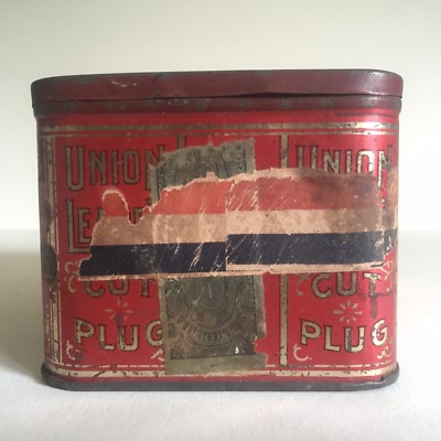 VINTAGE EARLY 1900'S UNION LEADER CUT PLUG TOBACCO TIN METAL BOX