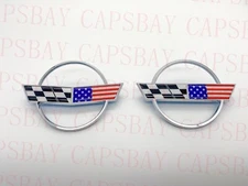 Pair 84-96 Corvette C4 Front Nose and Rear Gas Lid Emblem Chrome US Flag