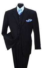 Mens fancy wool feel suit 3 pc w/Vest 3 button striped design Navy/Stripe 5802V4