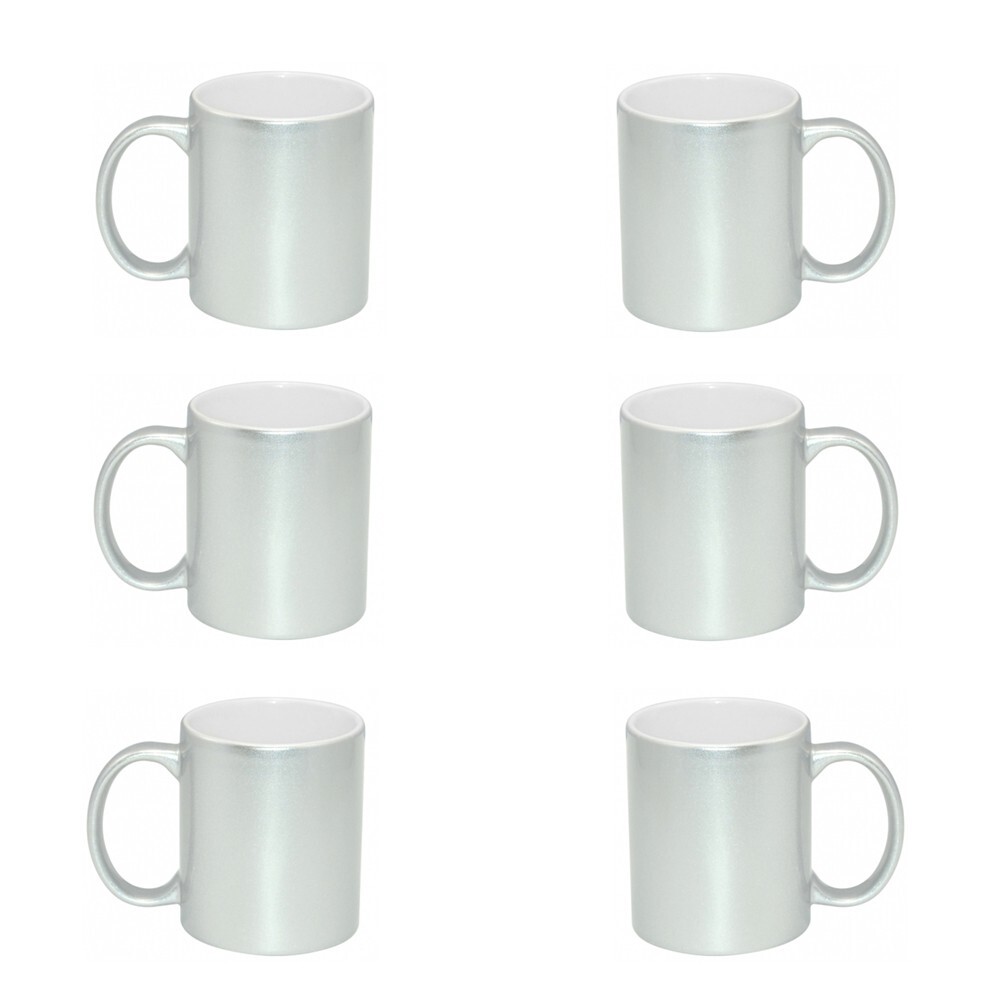 6PCS 11oz Silver Sparkling Sublimation Mug Ceramic Blanks Heat Press Print