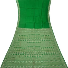 Namaste Vintage Green Sarees 100% Pure Silk Woven Indian Sari 5YD Craft Fabric