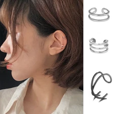 A Pair Silver Plated Ear Cuff Wrap Wire Band Dainty Cartilage Non Pierced S1