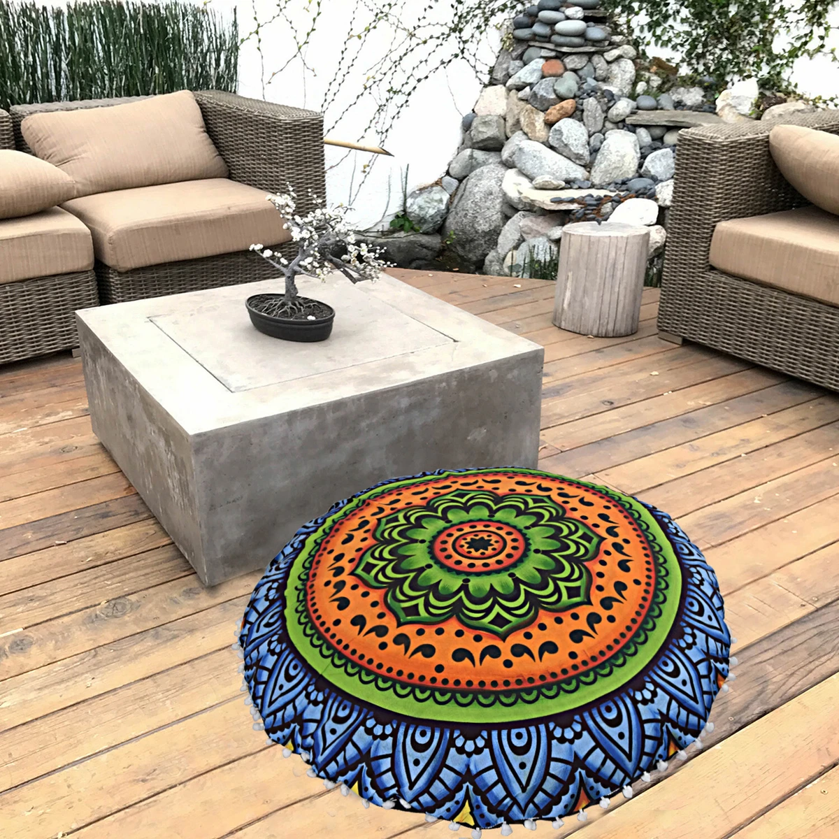 Turquoise Mandala Bohemian Floor Cushion Cover