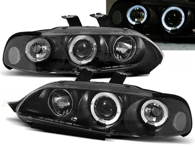 Phares yeux d'ange noirs pour Honda Civic 1991-1995 2 et 3 portes
