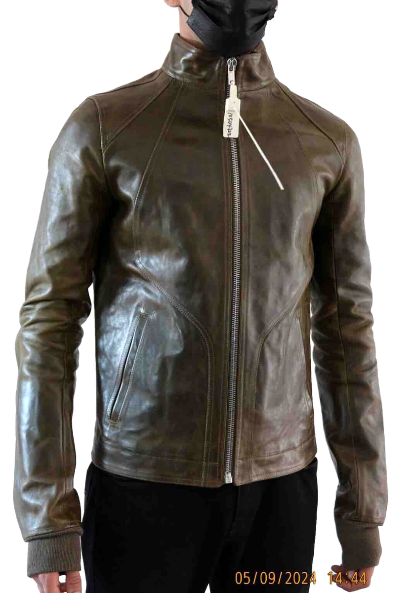 Rick Owens BNWT Intarsia Horse Leather Jacket-RUSTIC GREEN EU48