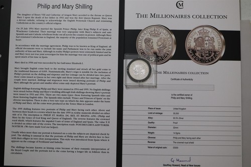 🧭 🇬🇧 UK GB STERLING SILVER WITH COA PHILIP & MARY SHILLING B78 #214 MÊS