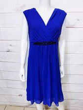 Chaps Womens Dress Size 14 Blue V-Neck Lined Sleeveless Back Zip Embellished
