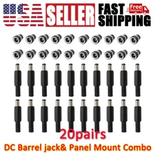 Male Barrel Jack Plug Female Socket Panel Mount DC 12V Power Connectors 20x