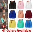 Women Mini Skirt Girl Chiffon Short Dress Pleated Retro Elastic Waist Boho IN
