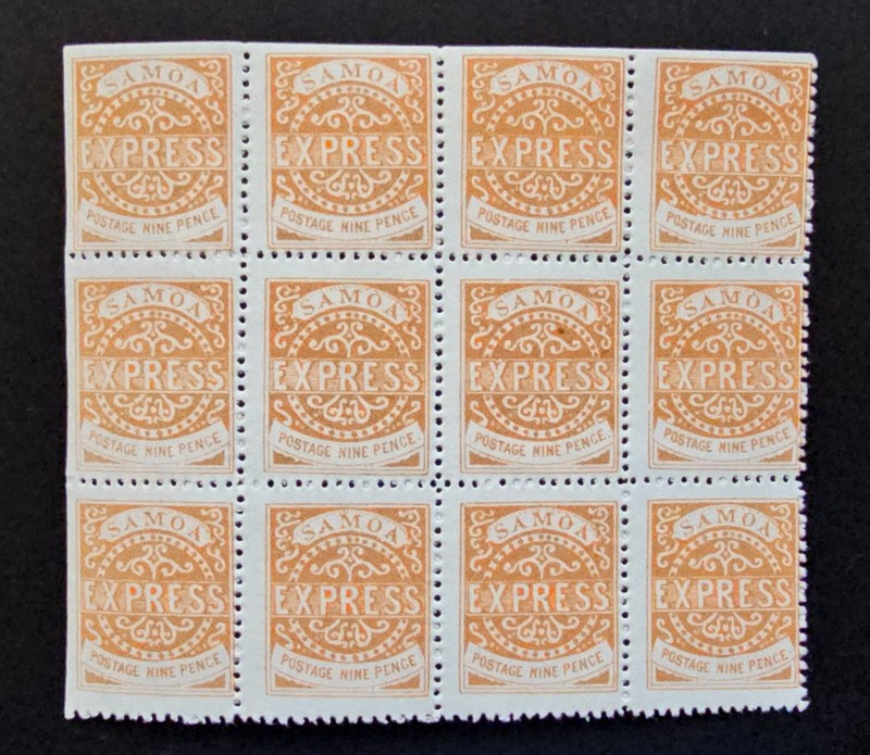 Samoa 1877 Scott 5 SG 7 Express NINE PENCE 9d BLK of 1 Mint NH CV $3600 REPRINT 