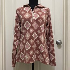 Eddie Bauer Fleece Pullover Aztec Southwestern Quarter Zip Mauve Pink Medium