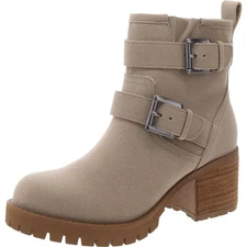 Mia Womens Jessi Faux Leather Block Heel Booties Ankle Boots Shoes BHFO 8175