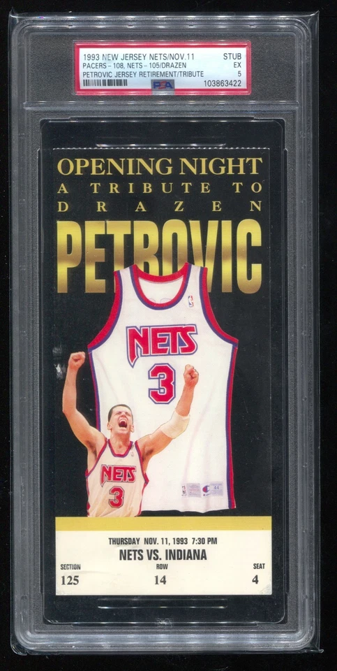 Drazen Petrovic Jersey Retirement - PSA Ticket Basketball 1993 New Jersey Nets  - Image 1 of 2