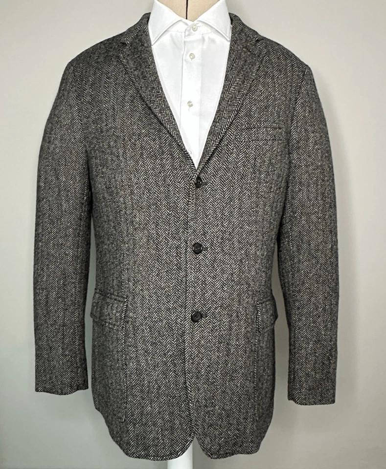 Blazer Abrigo Deportivo J.Crew Moon Hombre 46L Negro Lana Tejido Inglaterra Espiga Tweed Foto 2 de 4
