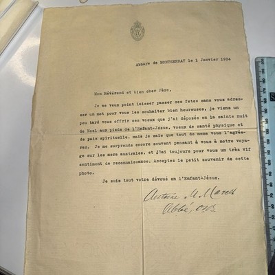 Antoni Maria Marcet Abt Montserrat Abtei TLS Autogramm Brief Neujahr 1934