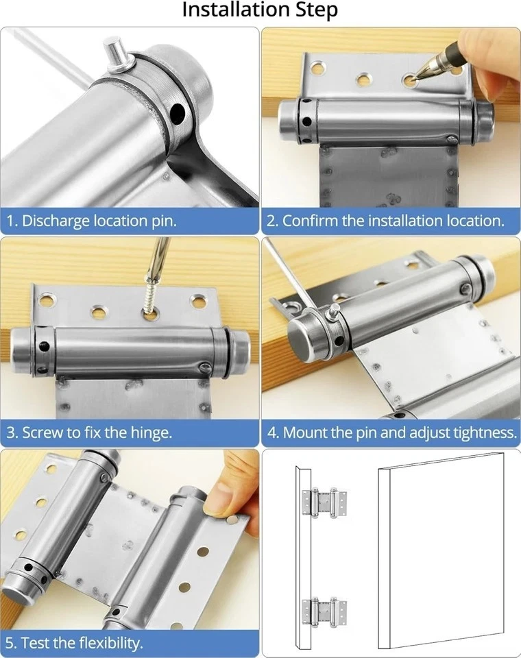 4-Pack 3” Stainless Steel Double-Action Self Closing Saloon Swing Door Hinges 4x - Image 3 of 4