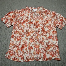 Liz Claiborne Blouse Top Womens Small 40X24 Coral & White Floral Seashell Y2K