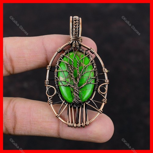 Copper Copper Green Turquoise Stone Wire Wrapped Tree Of Life Pendant Jewelry - Picture 3 of 11