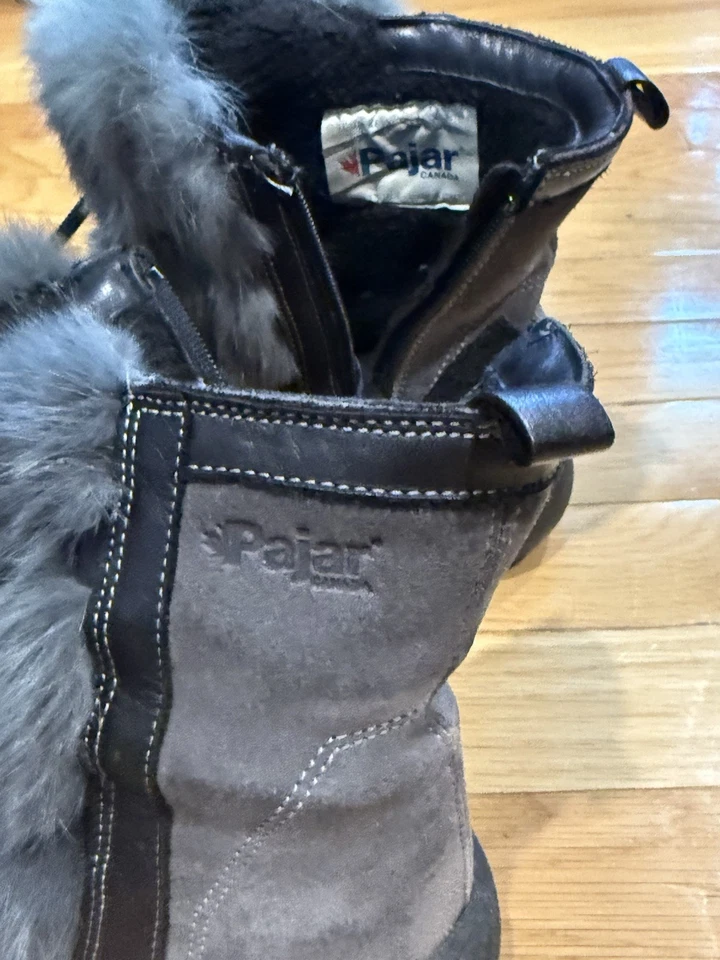Pajar Canada Anet Rabbit Fur Suede Boots Gray Green Women’s Size 9 Made in Italy - Image 2 of 4