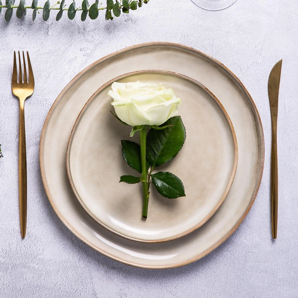 Juegos de vajilla de cerámica, juego de platos y cuencos de gres esmaltado reactivo hechos a mano... Foto 3 de 4