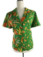NWT Tabitha Brown Colorful Linen Beach Vacation Fruit Floral Shirt Large