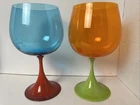 Nason Moretti 2 Burlesque Signed Murano Wine Glass Set Blue Red & Orange Green