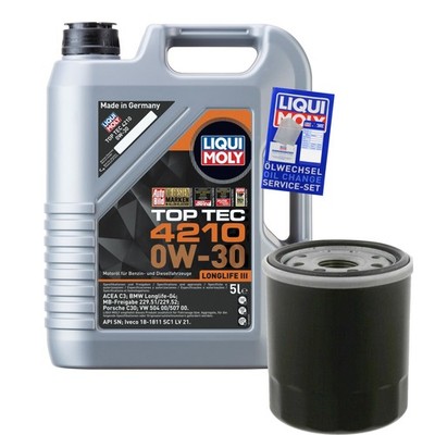 Inspektionspaket 5 L Liqui Moly Top Tec 0W-30 für Toyota Aygo 1.0 Yaris Lexus
