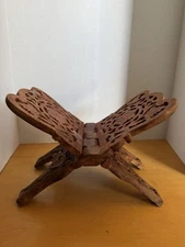 VTG Hand Carved Wooden Book Holder Folding Bible Cookbook Display Stand