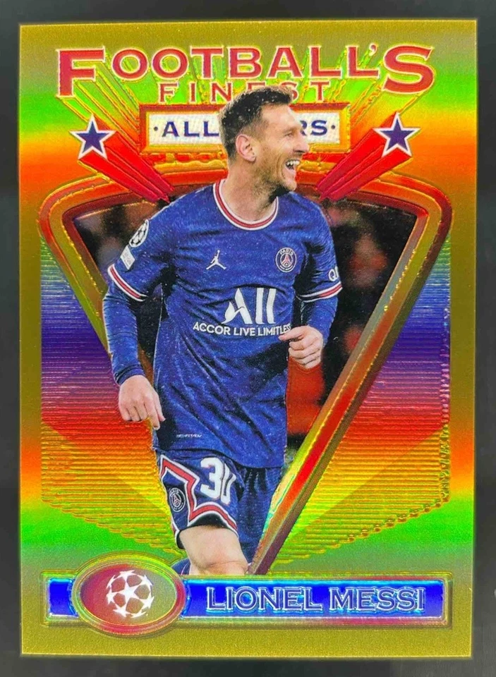 Finest Flashbacks 2021 UEFA Lionel Messi refractor de oro #/50 PSG