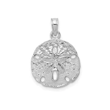14k White Gold Sand Dollar Pendant Ocean Charm Nautical Beach Nature Symbol