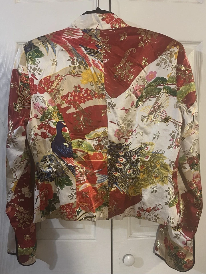Jaqueta feminina estilo asiático de seda JS Collections forrada floral metálica tamanho 12 - Imagem 3 de 4