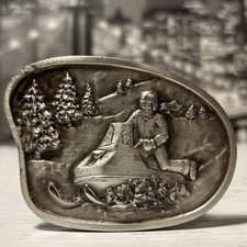 Vintage 1977 Snow Mobile Machine Arctic Cat Metal Belt Buckle Bergamot