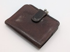 Vintage Coach Brown Glovetanned Leather Trifold Wallet Kiss Lock Organizer