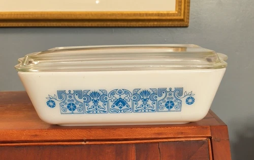 Vintage PYREX HORIZON BLUE 0503 Casserole Dish w/ Full Ribbed Lid 1- 1/2 Quart