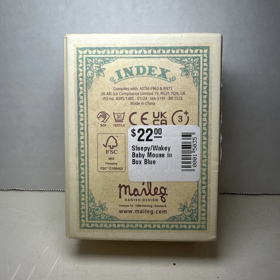 Maileg Sleepy/Wakey Baby Maus in einer Box Streichholzschachtel blau - Bild 3 von 4