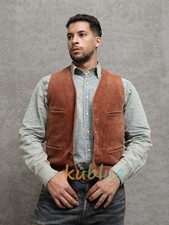 Men's American Vintage Workwear Brick Red Corduroy Vest High Quality Waistcoat