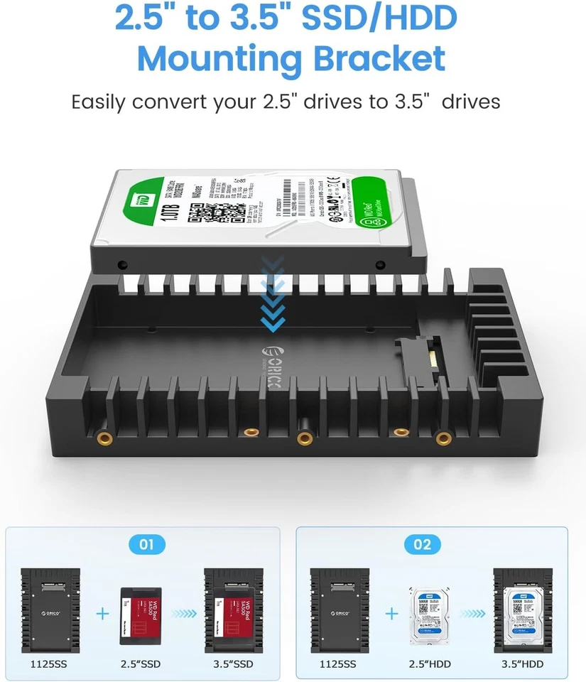 ORICO 2.5 SSD SATA to 3.5 Hard Drive Adapter Internal Bay Black - Image 2 of 4