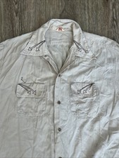 Pilgrim Loop Collar Camp Button Shirt Long Sleeve Large Cotton Vtg 50s 40s As Is