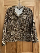 Charter Club Women's Jacket Size XL Leapord Print Button-up With Pockets