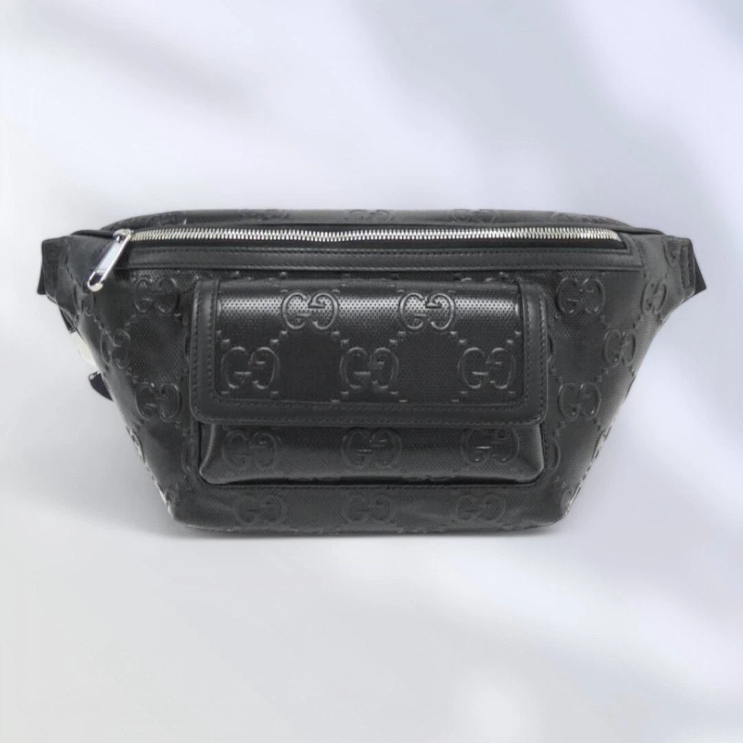 Gucci 645093 Sac Taille Noir GG Cuir Gaufré Occasion